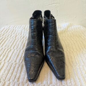 Donald J. Pliner Loni Black Croc-Embossed Ankle Boots